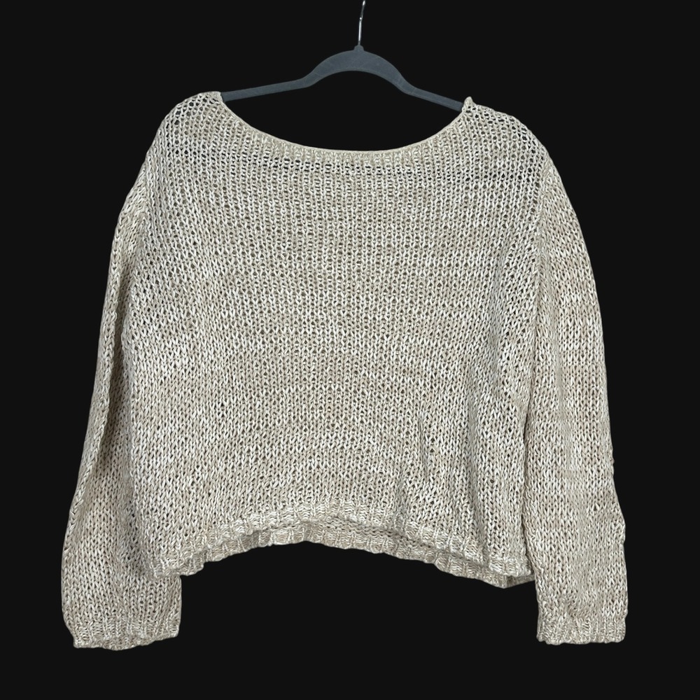 Eileen Fisher Organic Cotton Open Weave Marled Sweater Cream Beige Large S16TAP - Picture 8 of 10